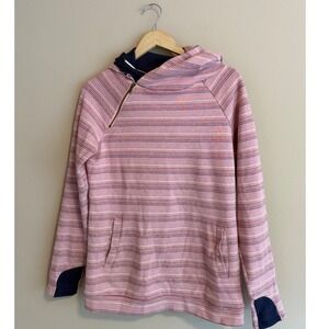 Ampersand Ave DoubleHood Sweatshirt Pink Striped Asymmetrical Zip Hoodie Medium